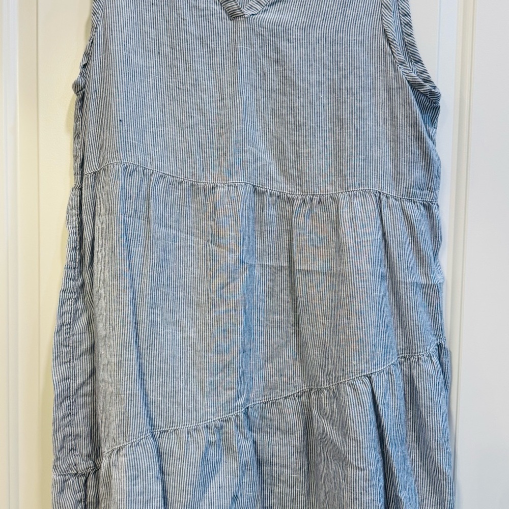 Lucky Brand Blue and White Striped Sleeveless Tiered Dress